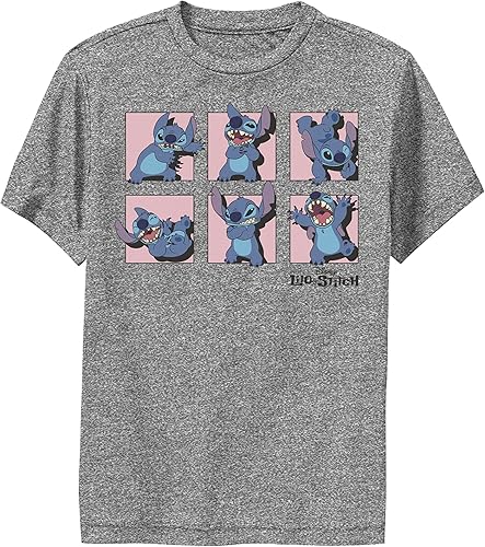 Disney Lilo & Stitch Stitch Poses Boy's Performance Tee, Charcoal Heather, X-Lar