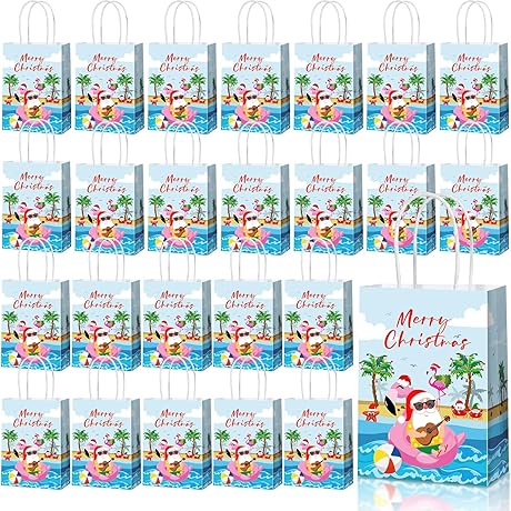 Ctosree 24 Pieces Christmas Tropical Paper Party Bags Hawaiian Gift Bags Flamingo...