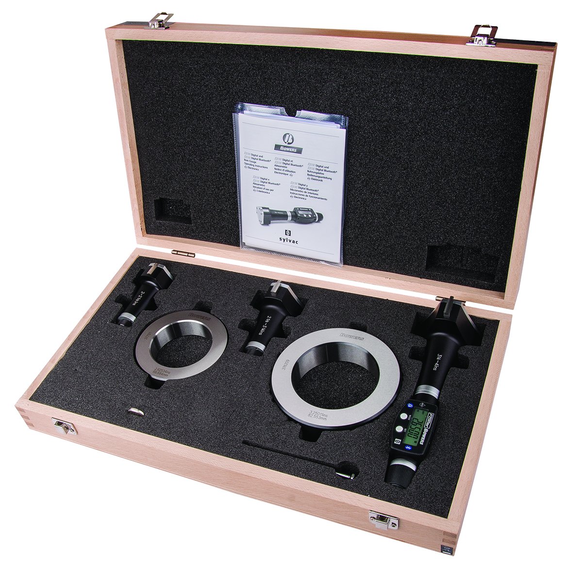 Fowler 54367100BT 2-4"/50-100 mm XTD3 Bluetooth Electronic Holemike Bore Gage Set, 3-Point Heads, 0.00005"/0.001 mm Graduation, 0.00020"/0.005 mm Accuracy, Steel, Black