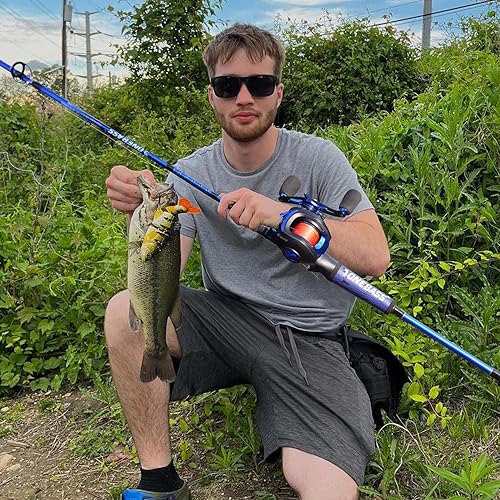 Miniatura 7 de One Bass Combo de carrete de caña de pescar, caña de pescar con grafito, 2 piezas en blanco