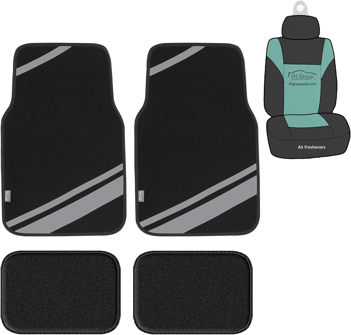 FH Group Automotive Floor Mats - All Purpose Faux Leather Stripes Carpet Gray Combo Small Car Seat Cover Design Floor Mats for Cars, Universal Fit - Protector Mat for Most Sedan, SUV and Truck