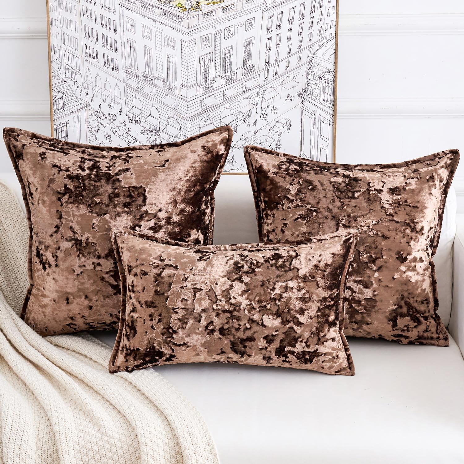 Premium Series, Crushed Velvet Throw Pillow Covers, Luxury Thick Cushion Cases for Home Decor, Dark Brown, 18x18 Inch, Covers Only - Image 5