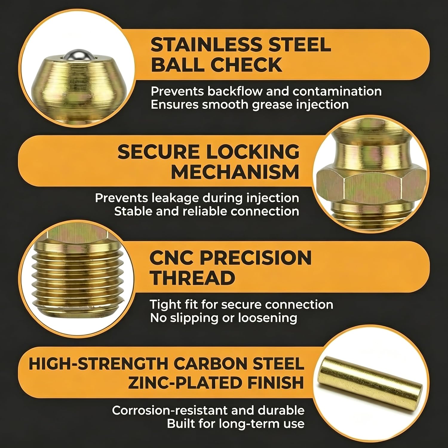 1/4-28 SAE-LT Copper Taper Thread Grease Zerk Nipple Fitting (Straight, 100)