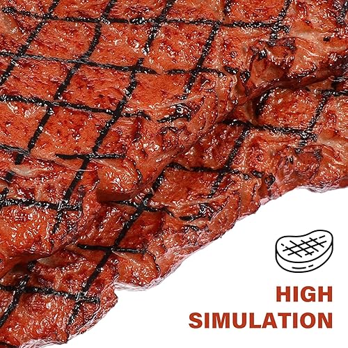 Miniatura 4 de DOITOOL 2 piezas de comida de juego, filete falso artificial, filete de simulación de alimentos, modelo realista de carne asada cocida, filete de