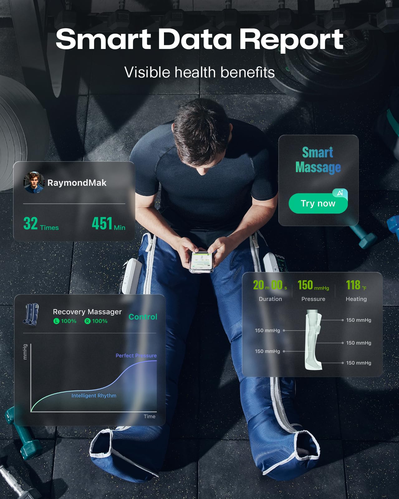 UREVO Massaggiatore Gambe Completo con Massaggio a Compressione d’Aria, 3 Modalità di Massaggio Intelligenti, Massaggiatore per Gambe e Piedi per Sportivi e Runner, Con APP