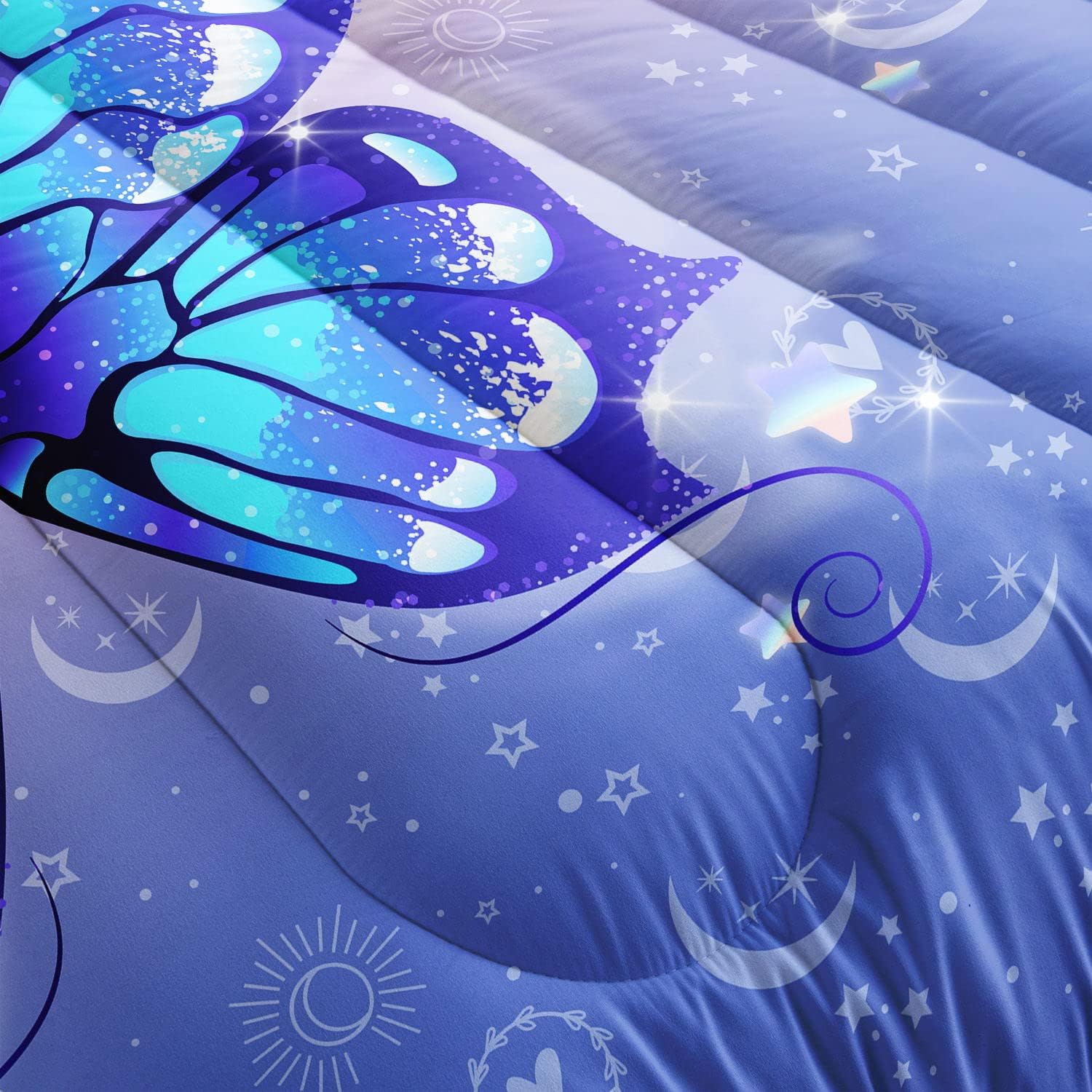 Bedding Comforter Set Pink Purple Butterfly Printed Pattern Quilt with 1 and 2 Pillowcases for Girls Bedroom All Season(Butterfly Queen) Queen 90x90inches