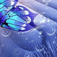 Vista 24 de Black Blue Butterfly Comforter Set for Girls Women,Boho Butterfly Sun and Moon Mandala Printed Bedding Set with 2 Pillowcases(Black Blue Twin)
