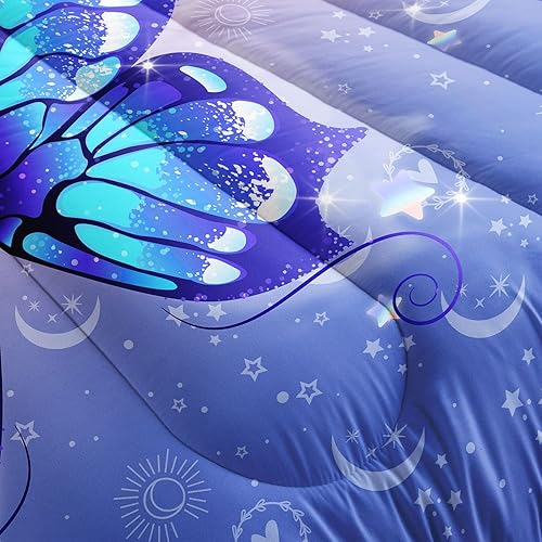 Miniatura 24 de Black Blue Butterfly Comforter Set for Girls Women,Boho Butterfly Sun and Moon Mandala Printed Bedding Set with 2 Pillowcases(Black Blue Twin)