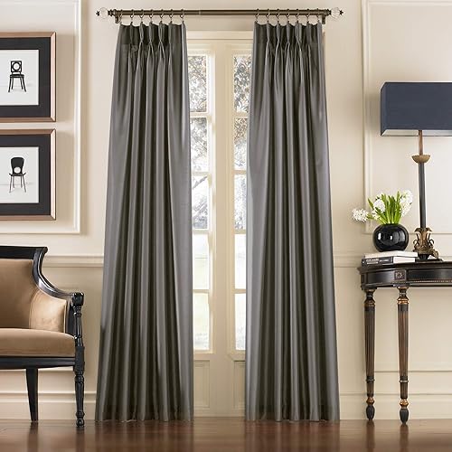 Curtainworks Marquee Faux Silk Pinch Pleat Curtain Panel, 30 by 84", Pewter,1Q80000GPT