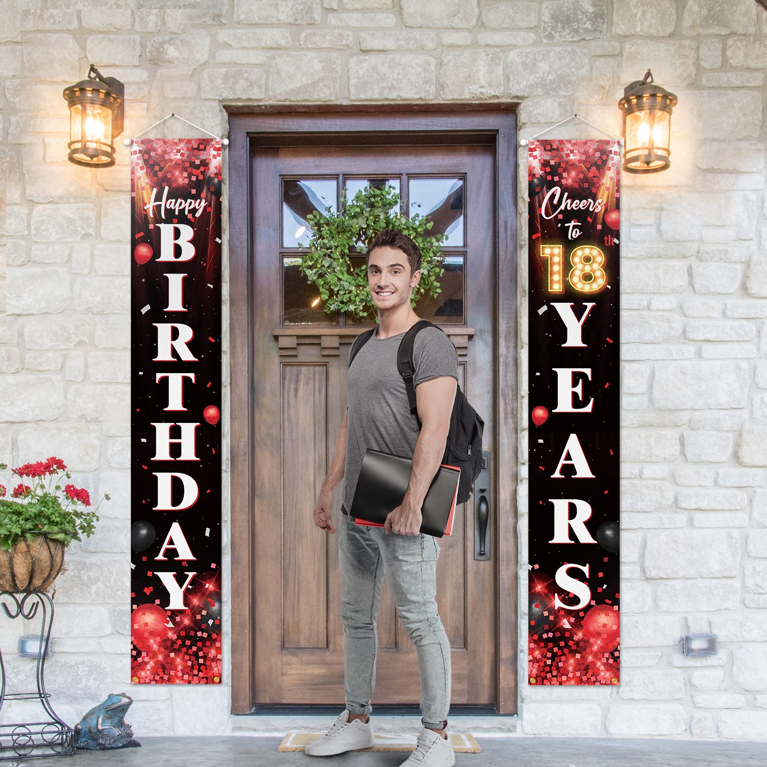 Sursurprise Happy 18th Birthday Door Banner - Red & Black, 13.7x70.9 Inch, Indoor/Outdoor Party Decor - View #4