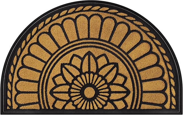 Mibao Half Round Door Mat Outdoor, Heavy Duty Front Door Mat, 45 x 75 Cm, Anti Slip Entrance Mat Outside,Dirt Trapper Rubber Backed Doormat,Yellow Mat