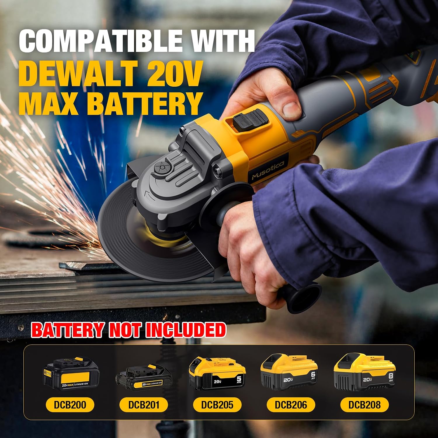 Angle Grinder Cordless for Dewalt 20V Max Battery, Brushless, 4 1/2" Cordless Grinder, Variable Speed, Powerful 20V Angle Grinder Tool for Grinding Polishing Cutting (Battery Not Included)