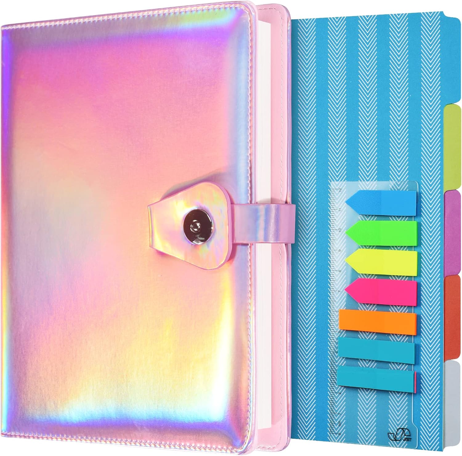 Journal Notebook, Refillable Binder Organizer Planner, Leather Business Writing Notebook for Women Men, Ruled Hardcover Diary with Divider Page and Index Stickers-A5, Laser Pink