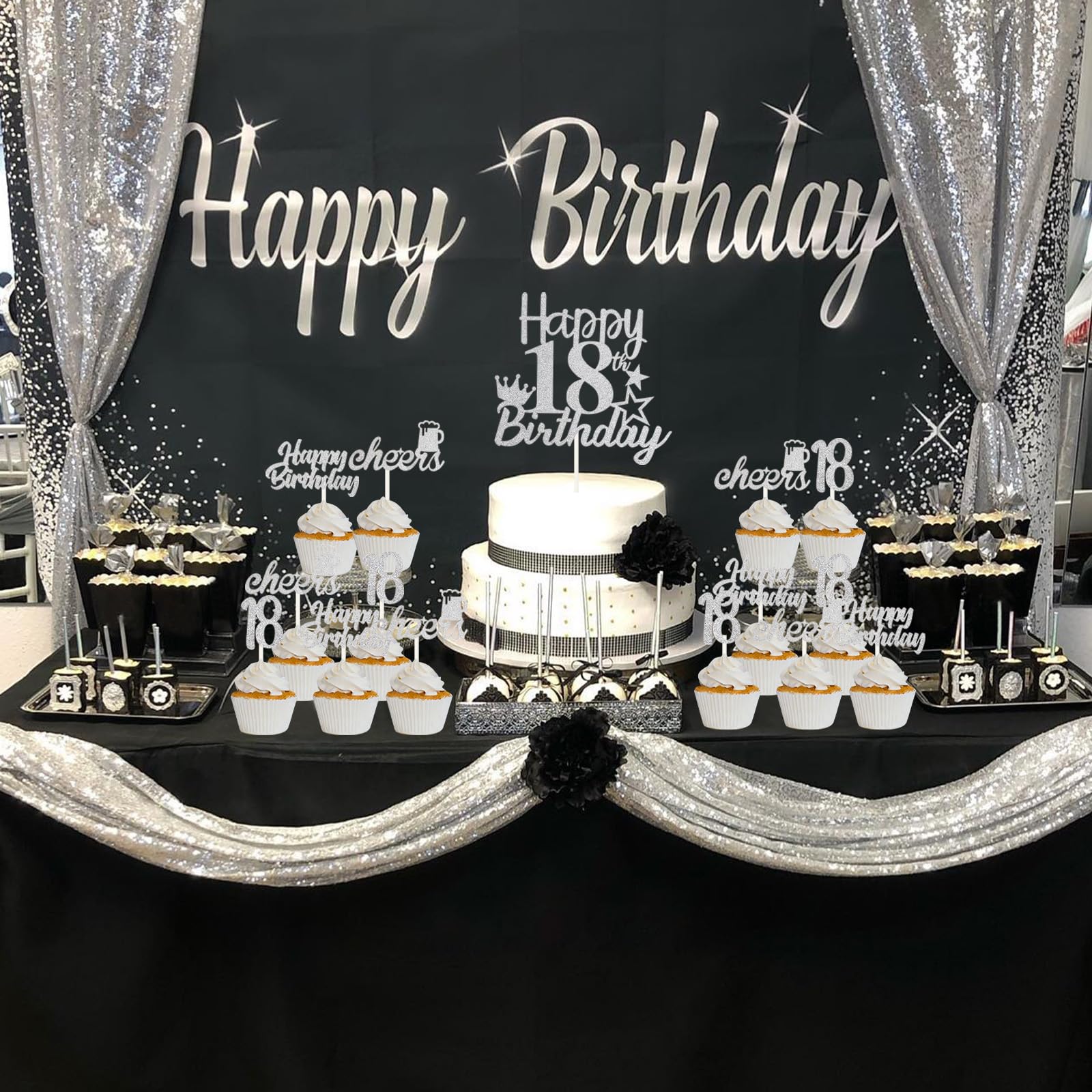 3 decorazioni per torte Happy 18th Gold Glitter numero 18 decorazioni per torte Diciotto compleanno, per saluti a 18 anni 18 anni forniture per feste di anniversario di matrimonio