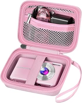 ALKOO Case Compatible with CAMKORY Digital Camera/for VAHOIALD FHD 1080P Digital Point and Shoot/for Kodak PIXPRO FZ55/ FZ45 16MP Vlogging/for IWEUKJLO, Holder for SD Card More- Pink Box Only