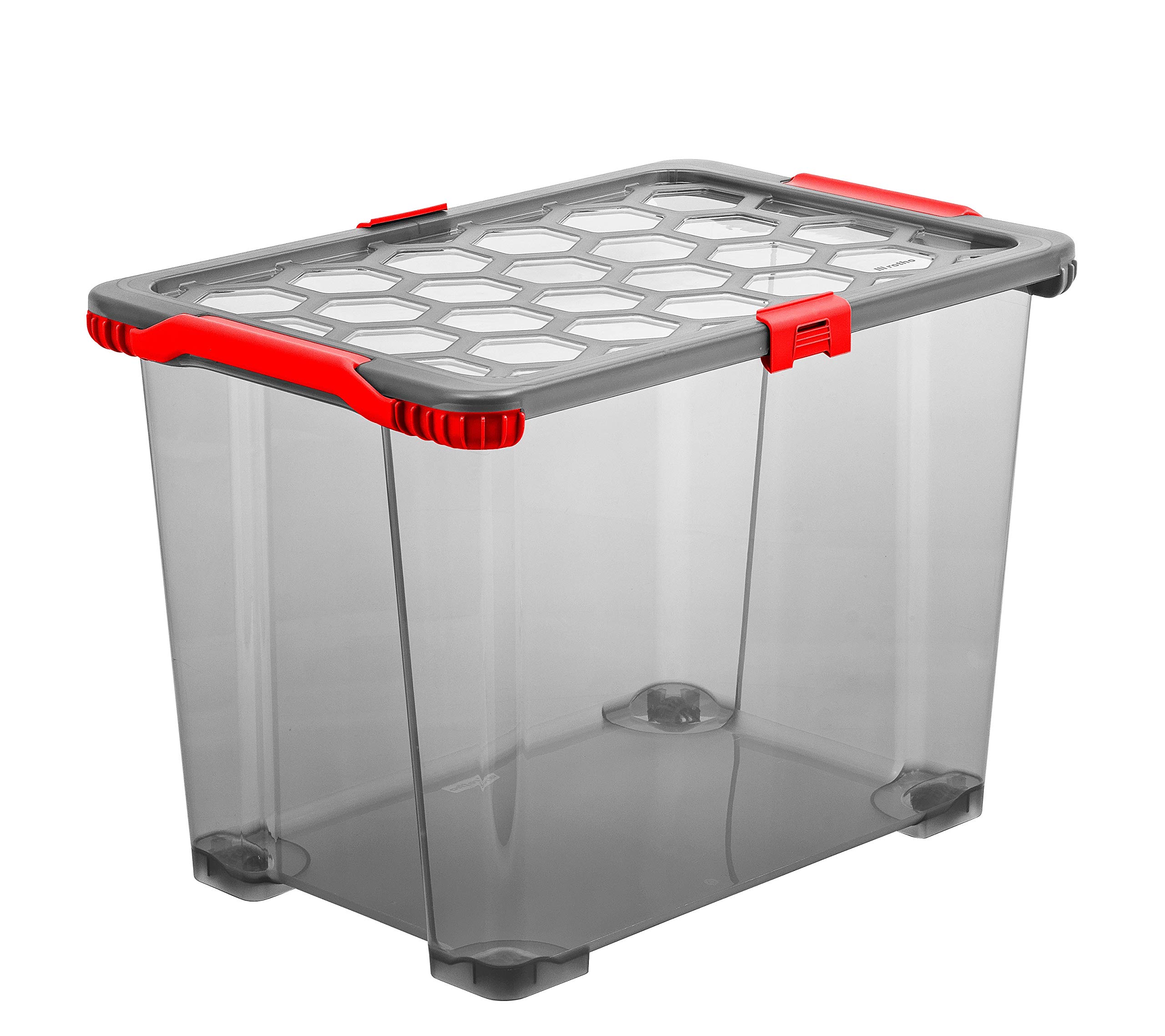 Rotho Evo Total Protection Scatola da 65l con coperchio e ruote, Plastica PP senza BPA, Grigio(Antracite)/Rosso, 65l 59.0 x 39.5 x 41.2 cm