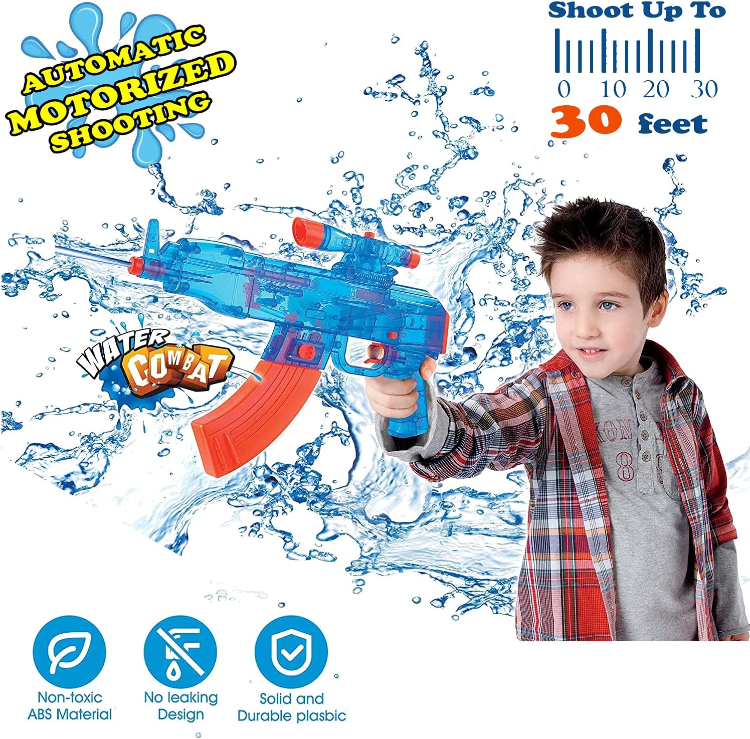 Battery Operated Motorized Automatic Electric Super Water Gun Soaker Blaster (Blue (AK-47))