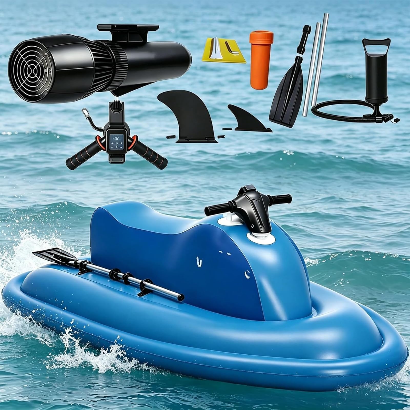 Elektrisches Schlauchboot mit Motor, 500/700W Unterwasser-Scooter, 3–9 km/h, 40–130 Min Laufzeit, 2-Personen Jet-Ski für Erwachsene, ideal zum Schnorcheln, Angeln & Strandspaß 16A