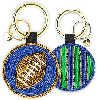 INK + ALLOY Game Day Football Beaded Bag Charm Lightweight Handmade Keychain for Sports Moms, Fans & Students for Gameday