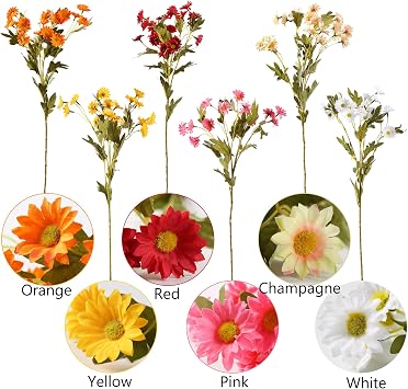 HNVNER 6 Bundles Artificial Daisies Flowers of 6 Colors Fake Silk Flowers, Realistic Faux Daisy Flower for Outdoor and Indoor, Decorative Artificial Flowers for Wedding Home Garden