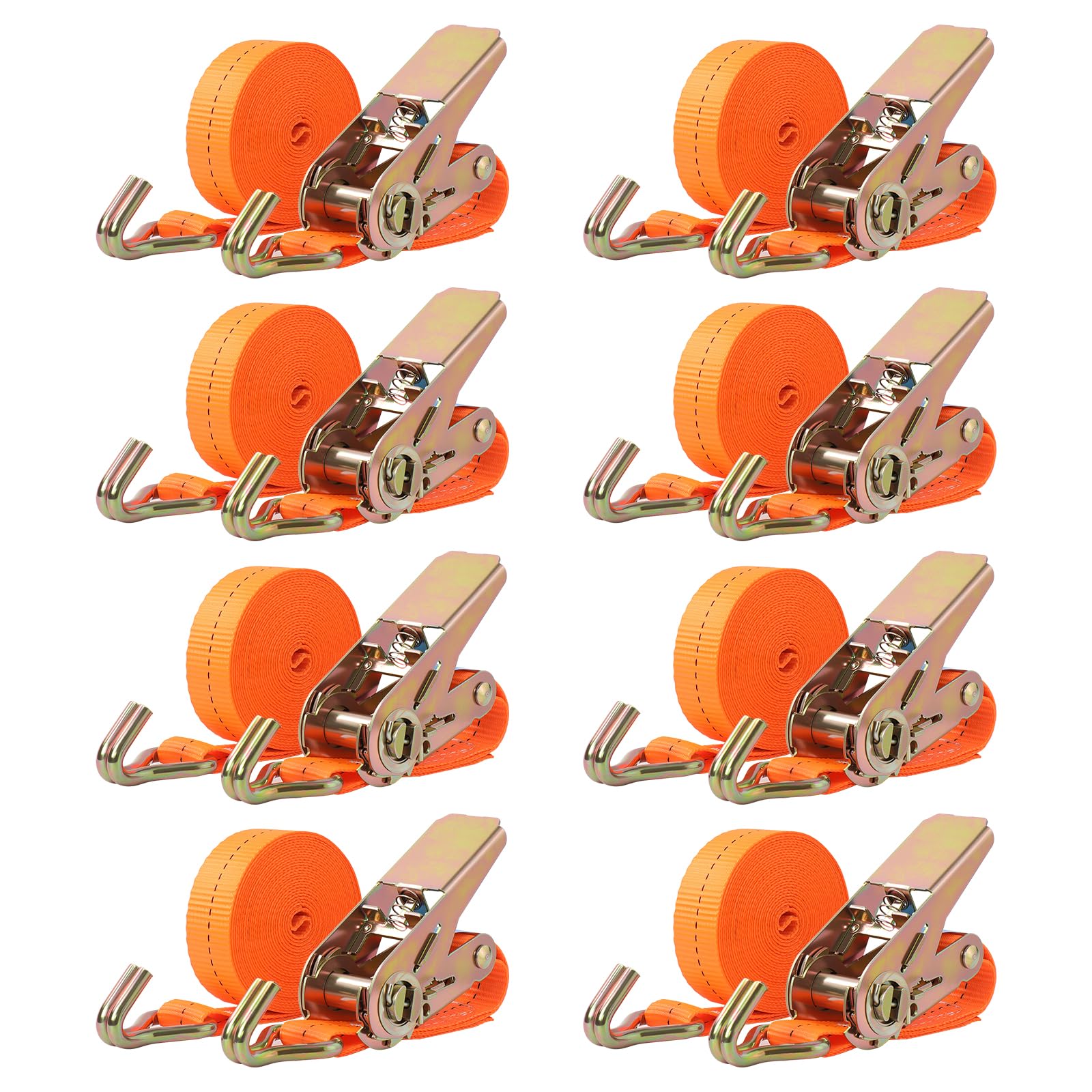 Putentfun Heavy Duty Ratchet Strap with Double Hooks,8 Sets 800kg 5M x 25mm Adjustable Ratchet Tie Down Straps for Vans Cargo Luggage Motorcycle Moving Appliances