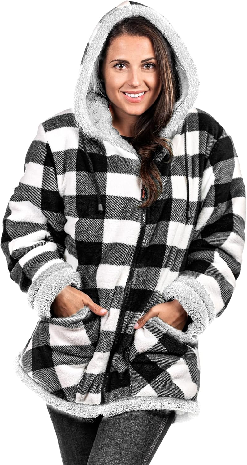 TrailCrest Ladies Smart Plush Sherpa Lined Hooded Sweater Jacket, Zip Up - Image 2