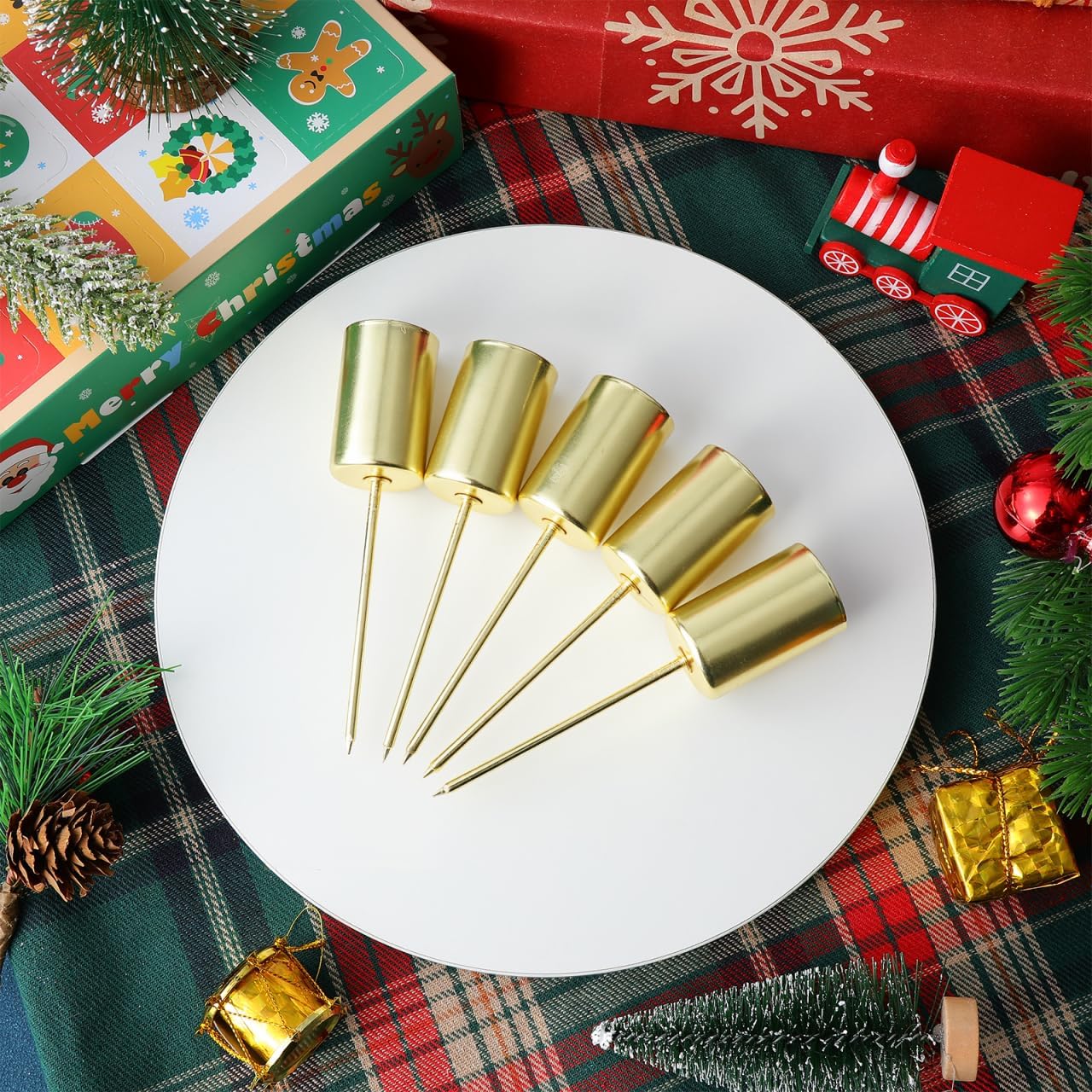 Garneck 10Pcs Christmas Candle Holder Stake with Spike Metal Inserts Cup Advent Wreaths Candle Stand Golden Taper Holders for Xmas Tree able Centerpiece Decor