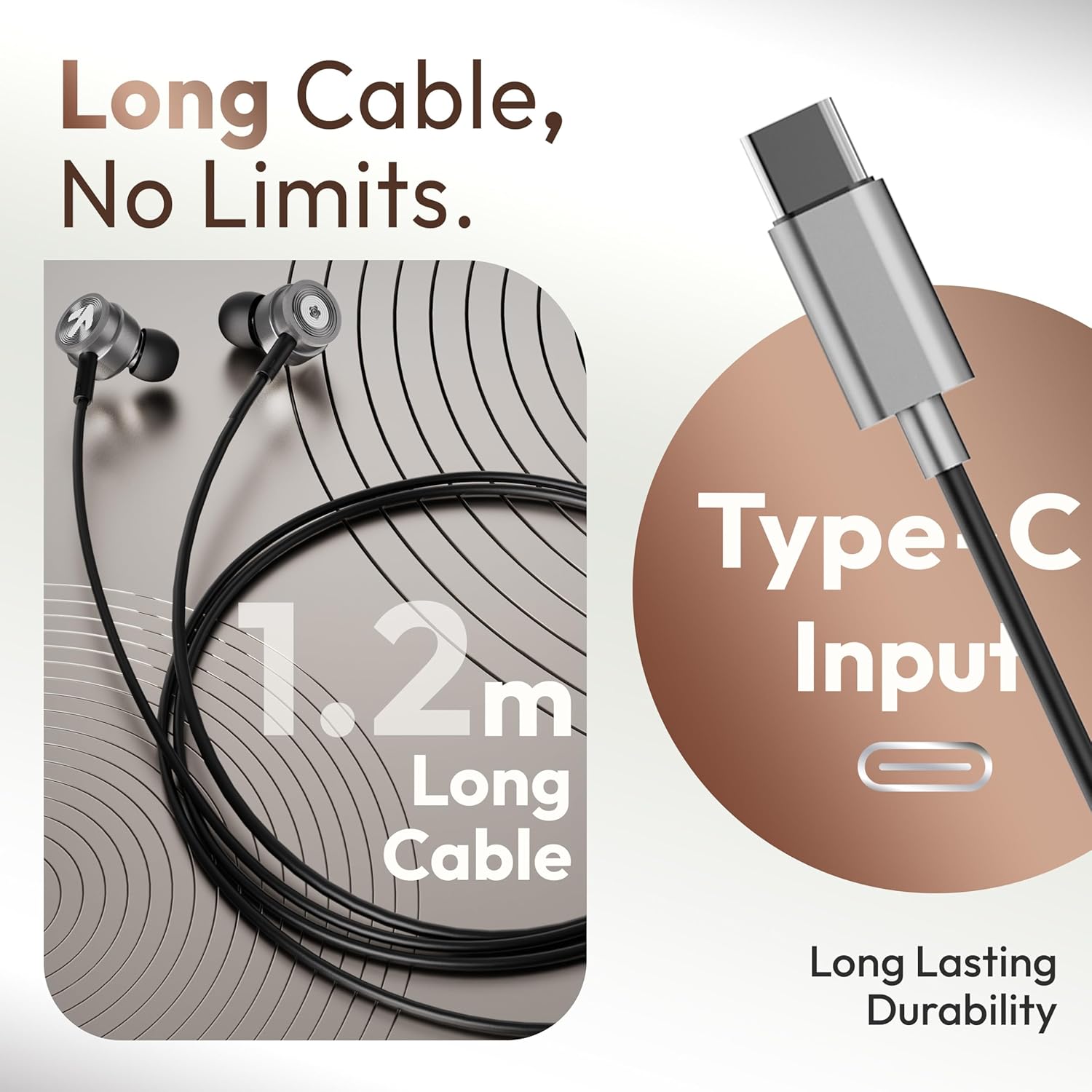 GOBOULT XO Pro earphones with a 1.2m long Type-C cable and connector.