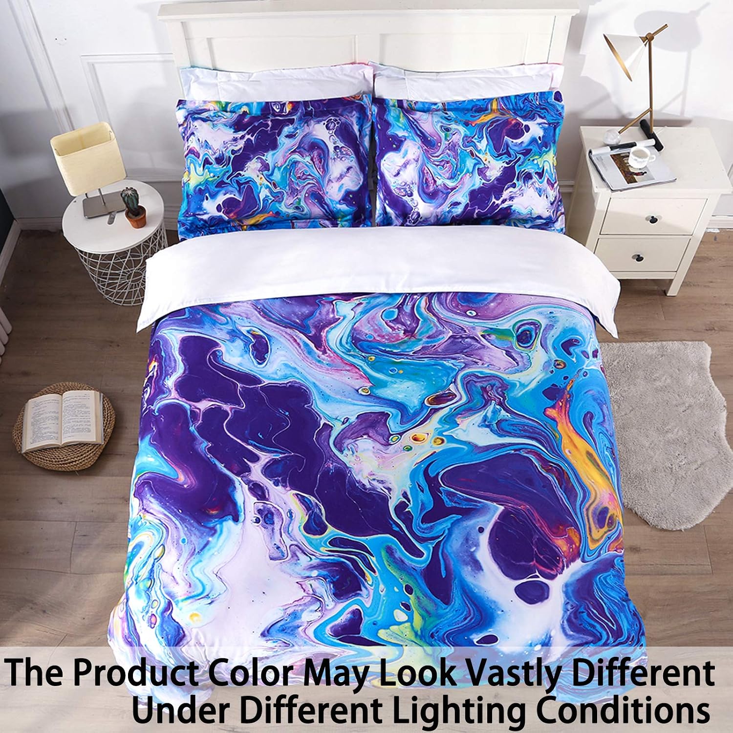 Colorxy Abstract Duvet Cover 2 Piece Set - Soft Microfiber Blue Watercolor Art Printed Comforter Cover with Zipper Closure, Corner Ties and 1 Pillow Sham, Twin (68x90 inches