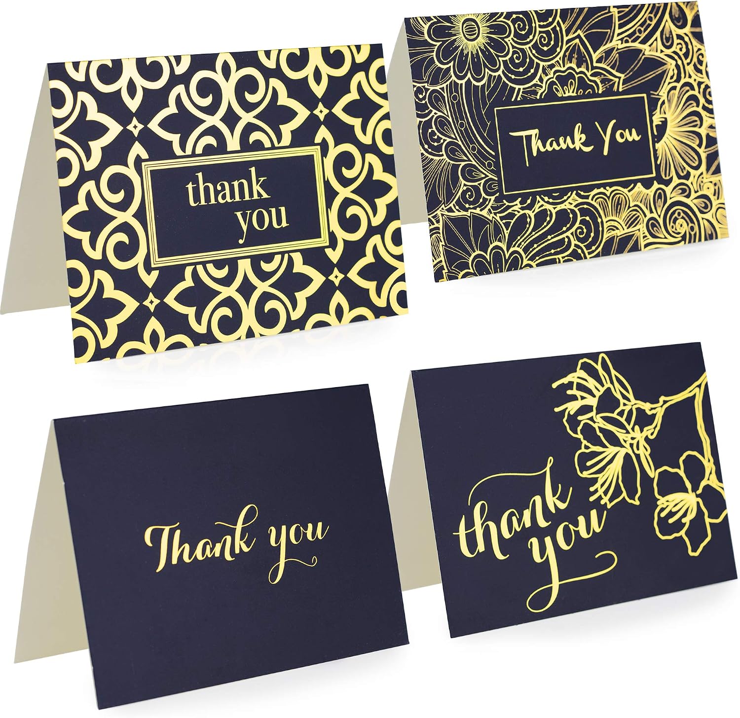 Gorgeous Thank You Cards With Envelopes - Set Of 100 Navy Blue Thank You Notes In Gold Foil Embossed Lettering - Perfect For All Occasions Including Weddings, Bridal Showers And Baby Showers