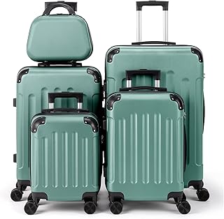 LEADZM Set di Valigie Rigide 5 Pezzi con Beauty Case, Set Valigie con Rinforzi Angolari, Luggage Suitcase Grande 23 kg in ABS (Turchese)