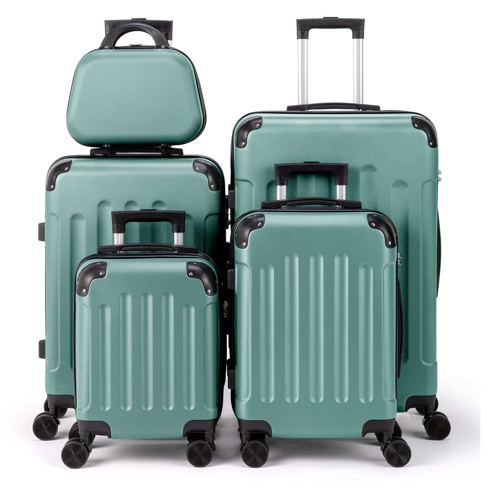 LEADZM Set di Valigie Rigide 5 Pezzi con Beauty Case, Set Valigie con Rinforzi Angolari, Luggage Suitcase Grande 23 kg in ABS (Turchese)