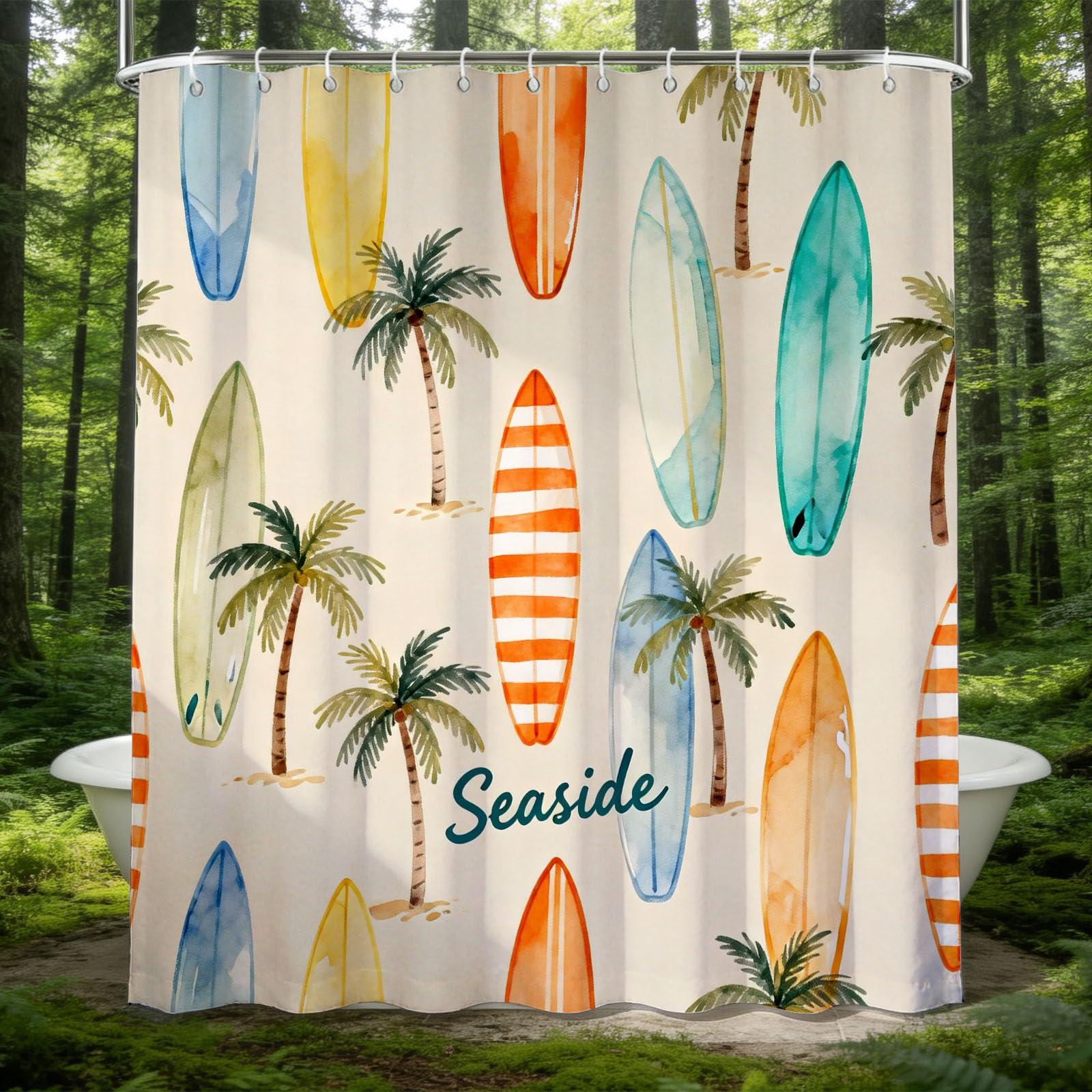 Hongduo 3D Cartoon Surfboard Shower Curtain for Stalls Bathtubs Summer Style Bathroom Decor Shower Curtain Set Polyester Fabric Waterproof 200x200cm/79X79 Inch with Hooks