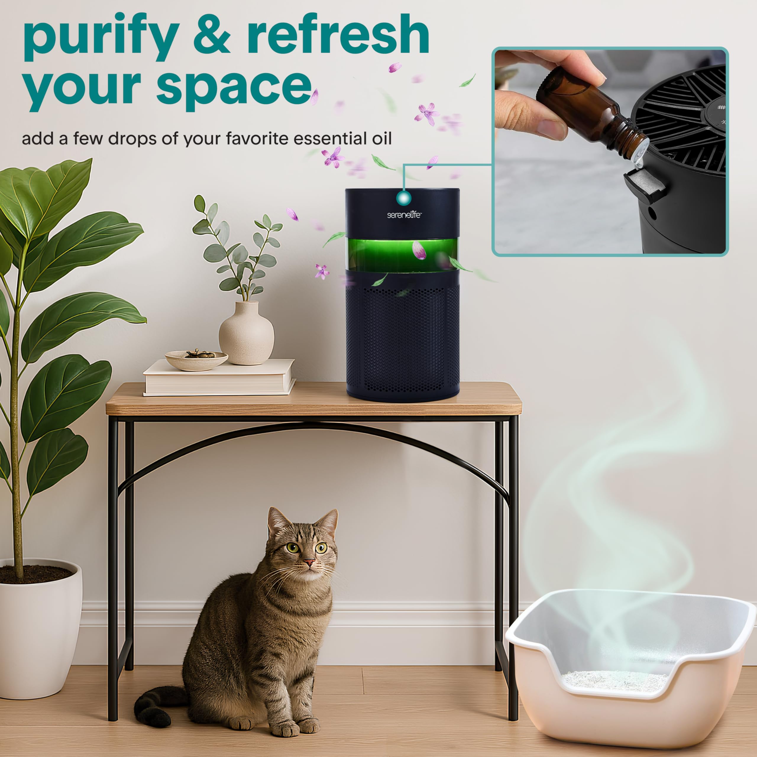 SereneLife Purificatore d'aria portatile, piccolo purificatore d'aria per casa, allergie, peli di animali domestici e camere da letto, promemoria cambio filtro e scatola aroma, filtrazione rimuove