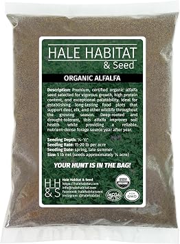 Hale Habitat & Seed Certified Organic Alfalfa Seed 5 lb Bag, Covers Up to 1/4 Acre Non-GMO, High Germination Food Plot & Forage