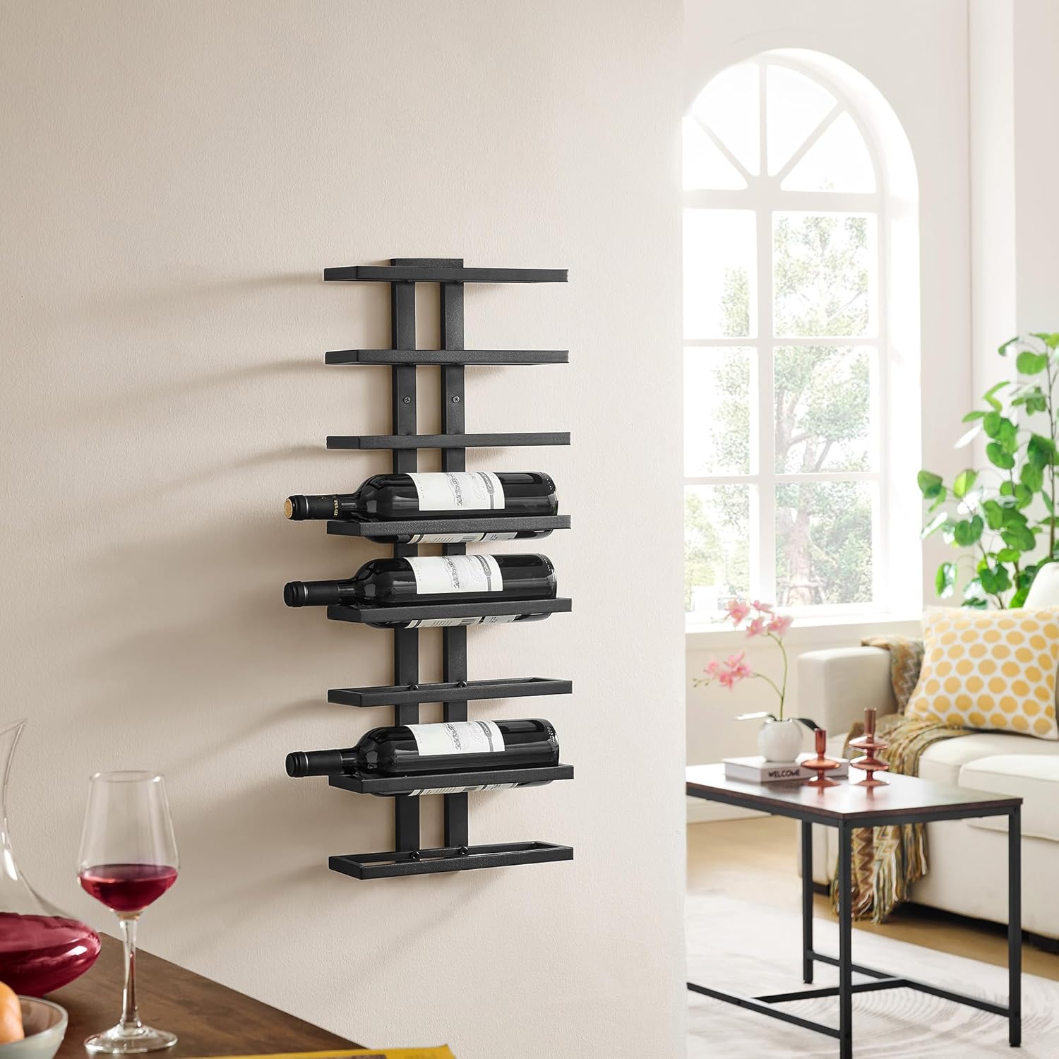 Hoctieon 8 Tier Wall Mount Wine Rack, Wall Racks for Wine Bottles Display and Storage, Hanging Bottle Organizer for Living Room, Dining Room, Wine Cellar, Bar, Black
