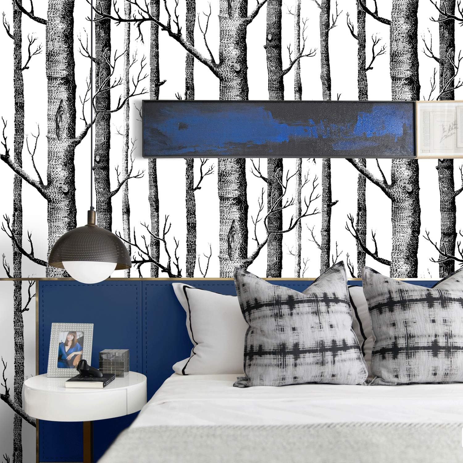 WENMER Birch Tree Wallpaper - 17.71" x 394" Black Trunk Peel and Stick Self-Adhesive Waterproof Removable Wood Wallpaper for Bedroom, Living Room, Shelf
