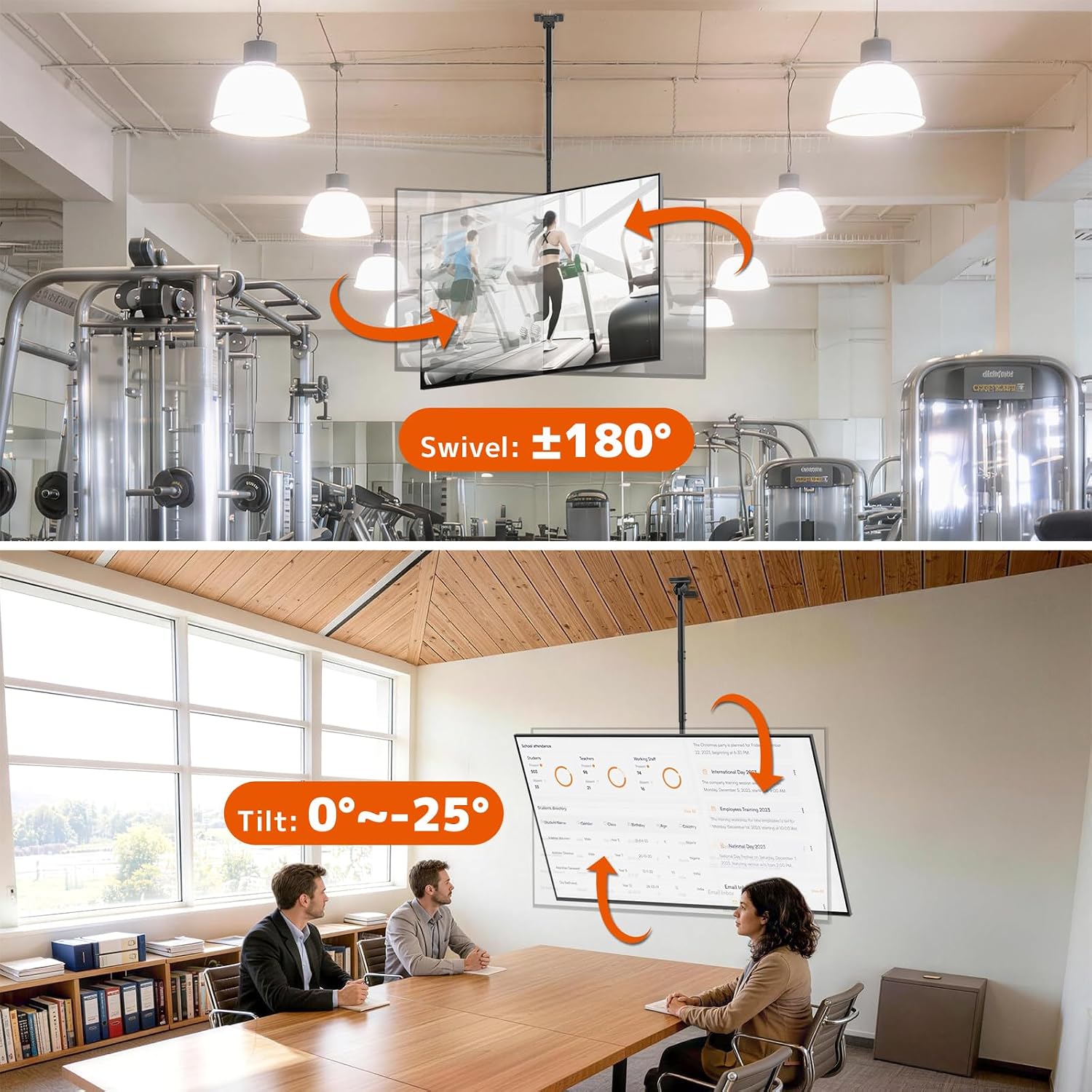Ceiling TV Mount, Full Motion Hanging TV Mount for 50-100 Inch, Supports up to 176lbs, Full Motion 360° Rotation Hanging Ceiling Bracket Fits Most LCD LED OLED 4K TVs, Max VESA 800x600mm, Black