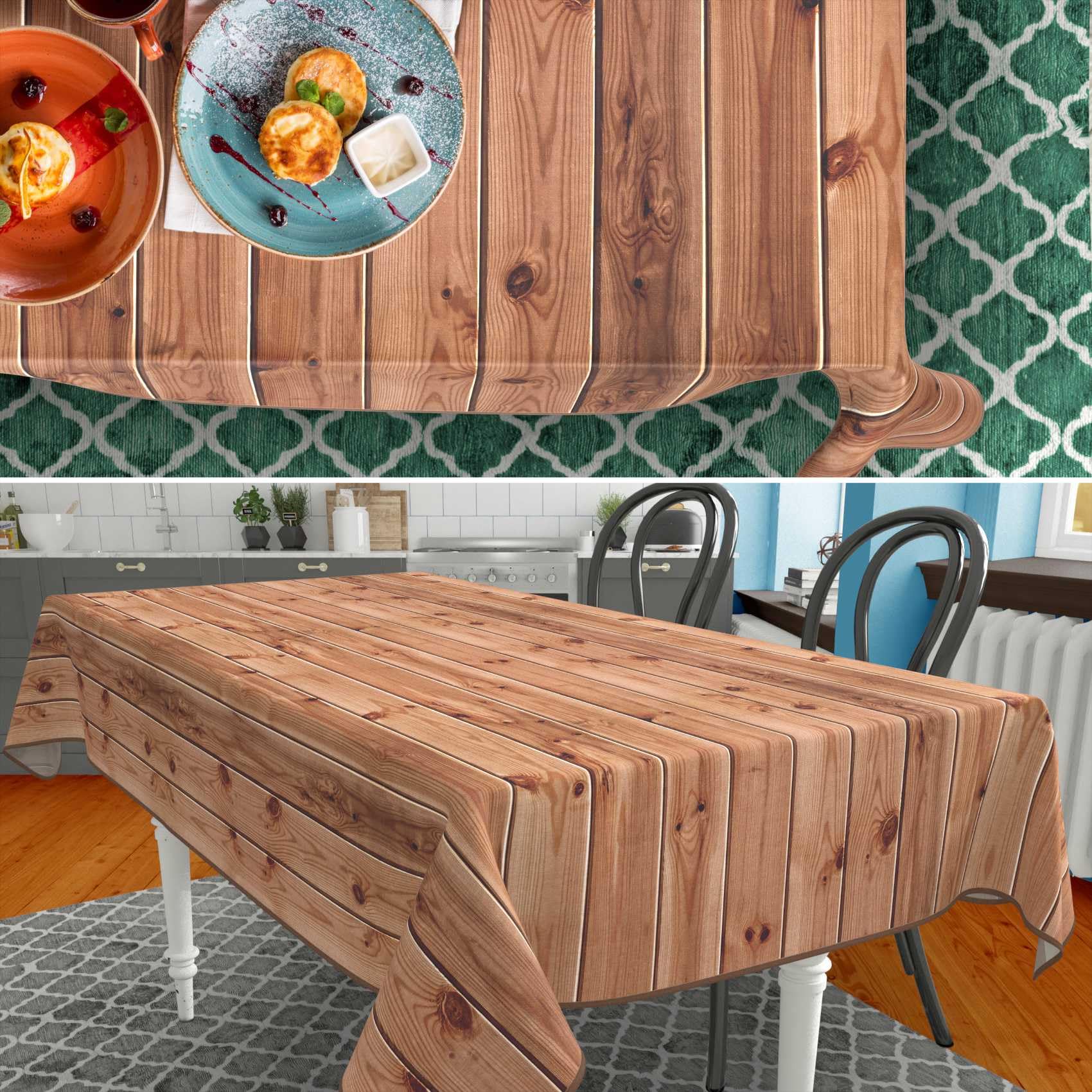 Mantel de tela, Cubre Manteles de algodón y poliéster, lavable, fácil de limpiar, redondo, ovalado, rectangular, madera, marrón, ovalado, 220 x 140 cm, con dobladillo (ribeteado)