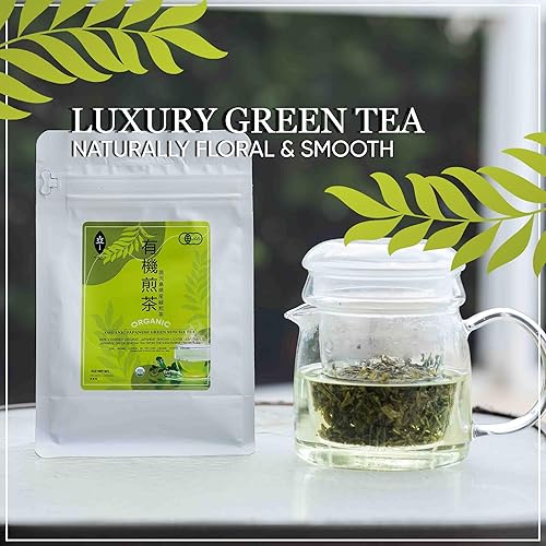 Miniatura 5 de Té verde orgánico japonés Sencha Hoja suelta  Té verde premium de la prefectura de Kagoshima  100% orgánico USDA  Sabor fresco y herboso  Bolsa de 3