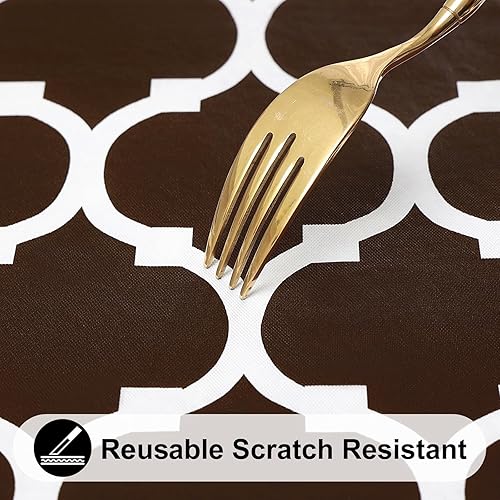 Miniatura 304 de Smiry - Mantel redondo de vinilo ajustable con bordes elásticos y parte trasera de franela, mantel de vinilo impermeable, lavable, diseño enrejado