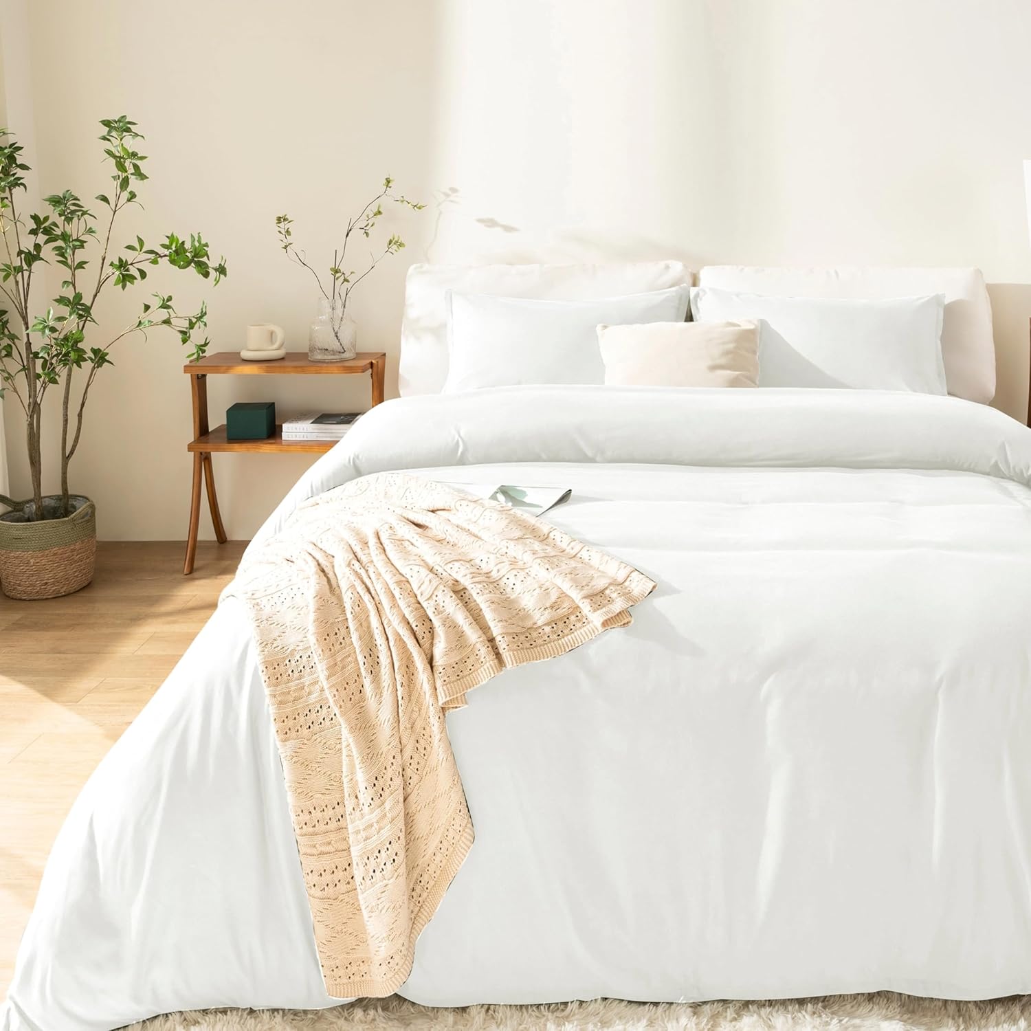 KINMEROOM Ivory White Duvet Cover King Size Soft