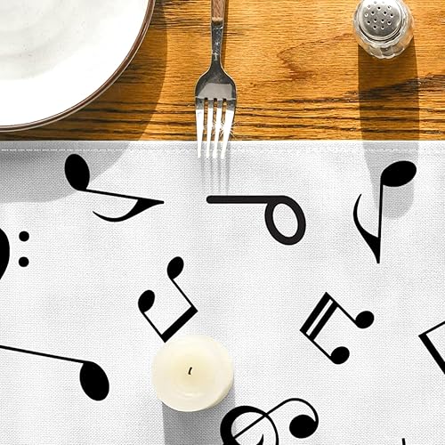 Miniatura 2 de Notas musicales, camino de mesa, evento musical, decoración de fiesta de cumpleaños, notas musicales en blanco y negro, decoraciones de hierba de