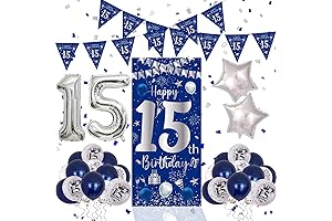 15th Birthday Decorations for Boys Girls, Navy Blue Silver Happy 15th Birthday...