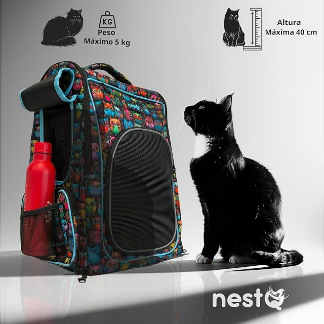 Foto 6 de 8 de nestQ Mochila Transportín Perros Gatos hasta 5kg Búhos 45x35x30cm