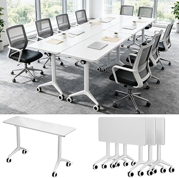 Folding Conference Table with Wheels, Flip Top Training Tables