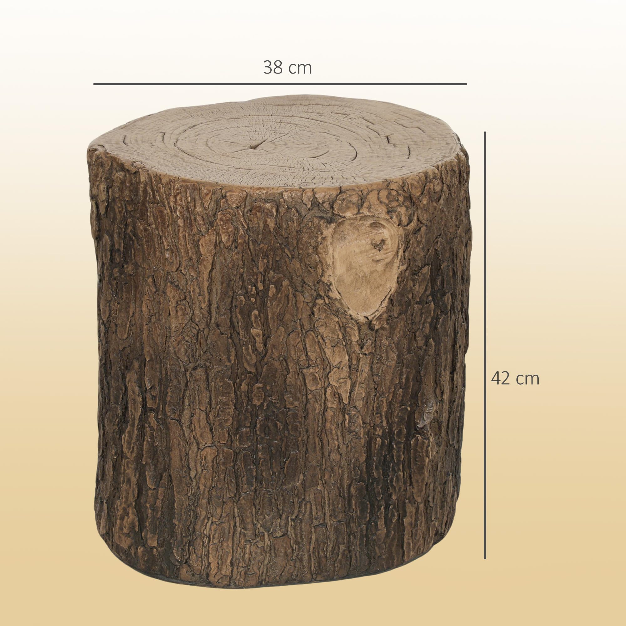 Outsunny Sgabello decorativo da giardino Ceppo d'albero Sgabello decorativo a forma di ceppo d'albero Uso multifunzionale Panchina stabile e robusta per terrazza patio Ø38x42 cm Legno naturale