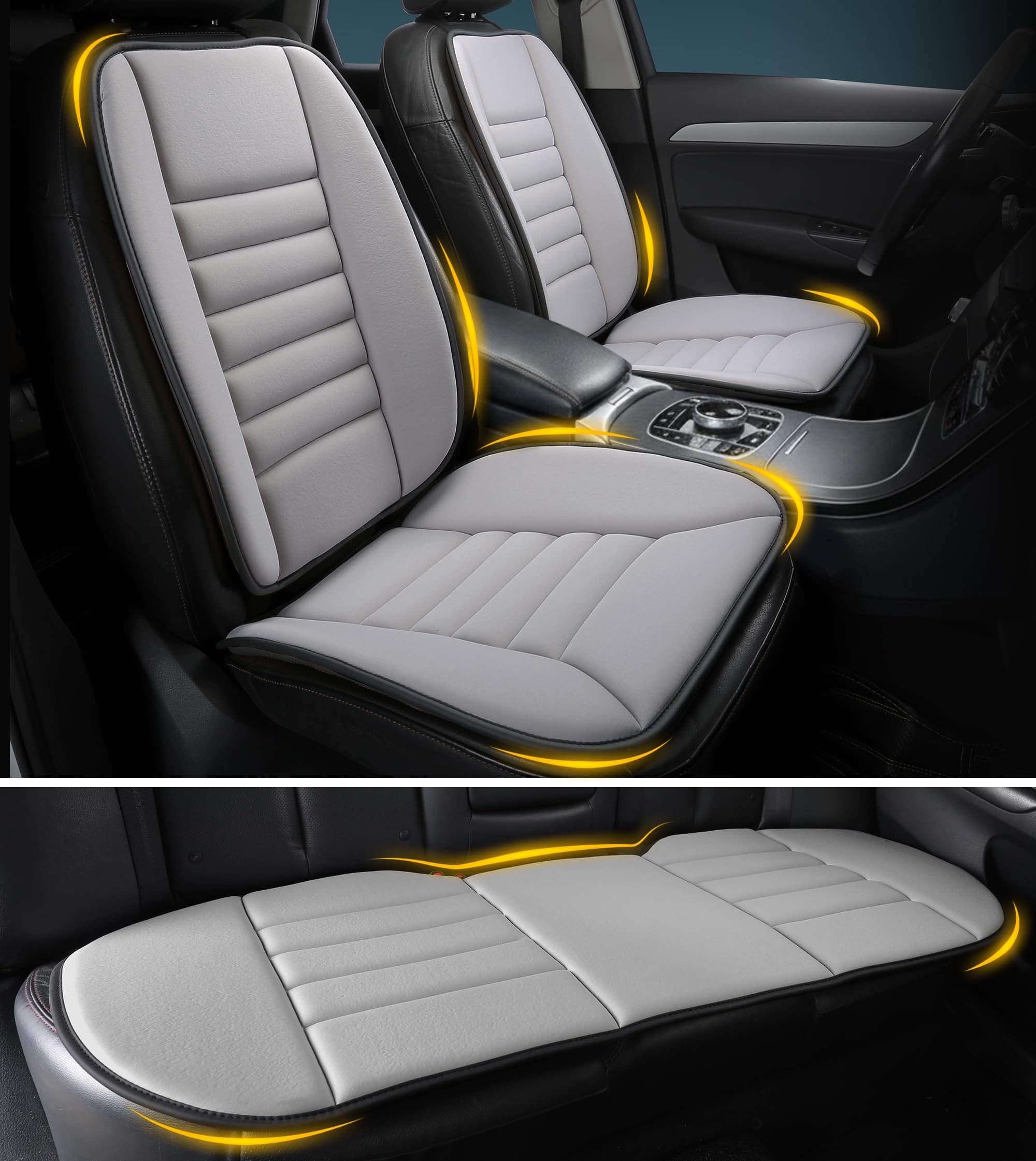 Kingphenix Gray 5-Piece Memory Foam Car Seat Cushion Set With Full Back Support Pillow, Comfort For Long Drives & Road Trips, Universal Automotive Comfort For Most Car, Van, Truck, Suv,