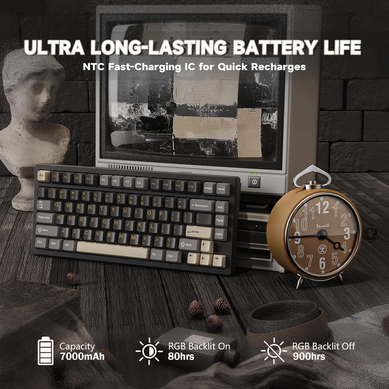 ATTACK SHARK X75 Aluminum CNC Wireless Mechanical Gaming Keyboard, BT/2.4G/USB-C Wired 81 Keys VIA Custom Keyboard, 7000 mAh Gasket Hot Swappable RGB Mechanical Keyboard for Mac/PC/PS4/Xbox-Black