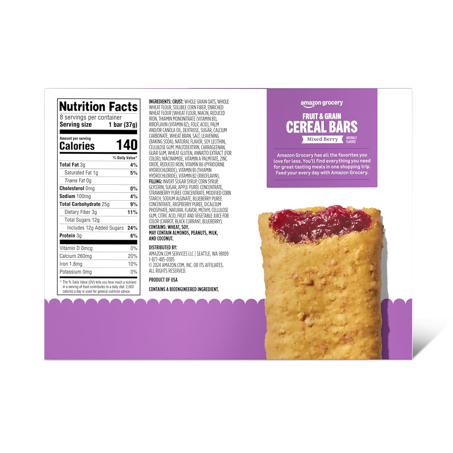 Condition photo showing New/Like New for Amazon Grocery, Mixed Berry Fruit & Grain Cereal Bar, 1.3 Oz, 8 Ct (Previously Happy Belly, Packaging May Vary)
